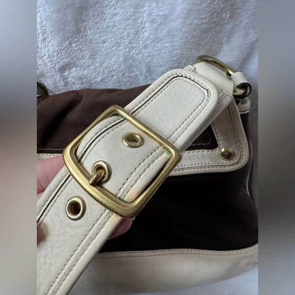 Coach Legacy Stripe Parchment/Brown Slim Flap Ali Turnlock Shoulder Bag $378 - Picture 11 of 16